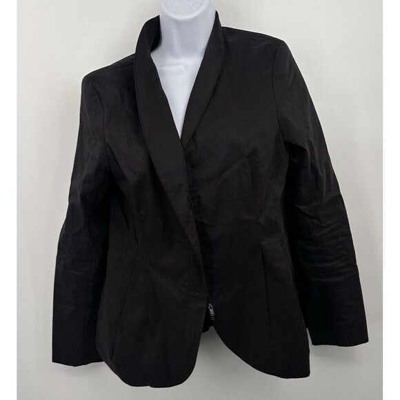Eileen Fisher Ramie Silk Unique Dress Jacket Fitted Black‎ Dble Action Zip S EUC - Picture 2 of 11